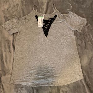 Off the shoulder tank top lace up